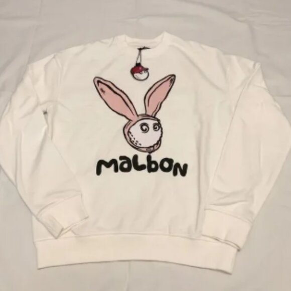 NWT Malbon Golf Sz M Rabbit crewneck sweatshirt white unisex bunny - Picture 1 of 6